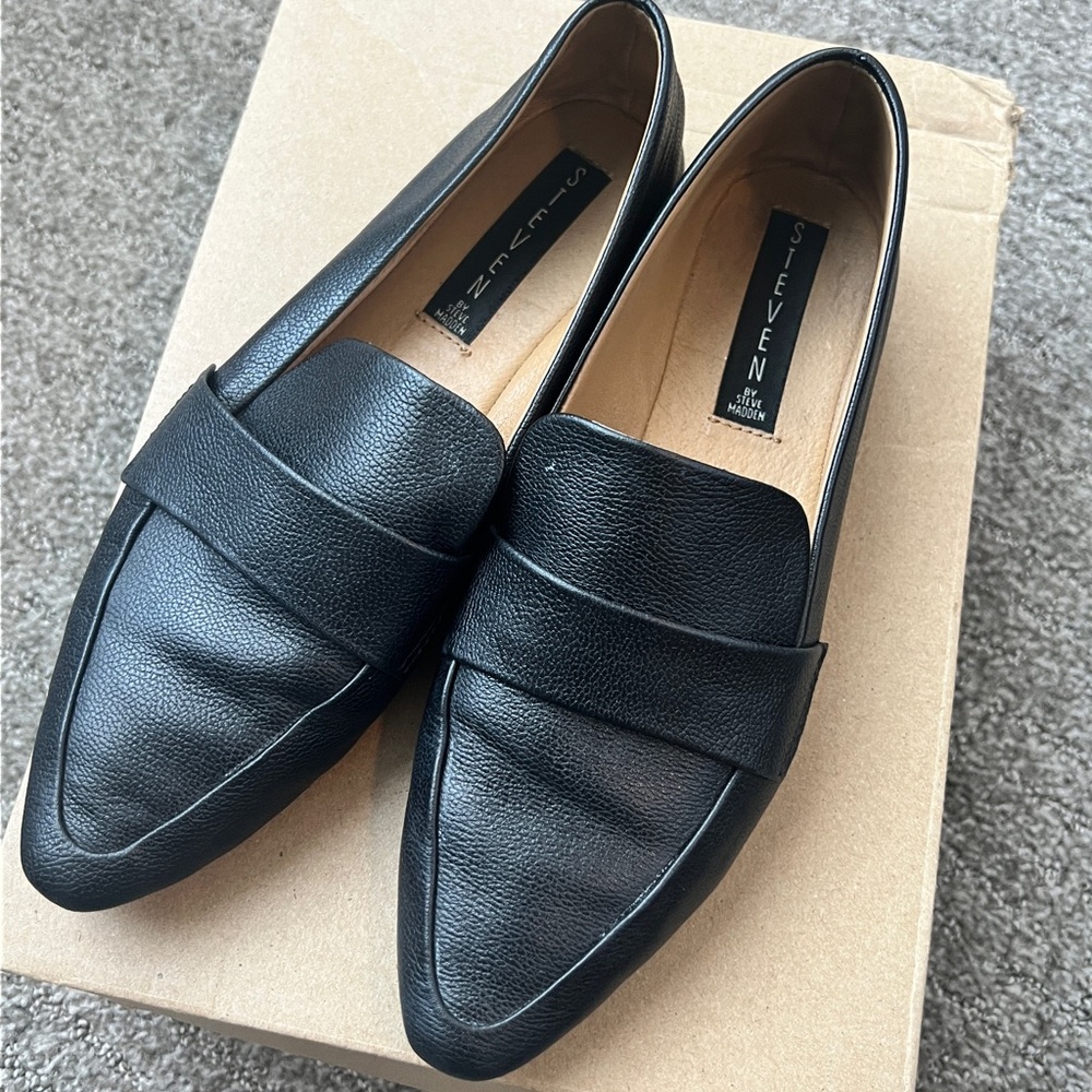 Steven Black Leather Loafers